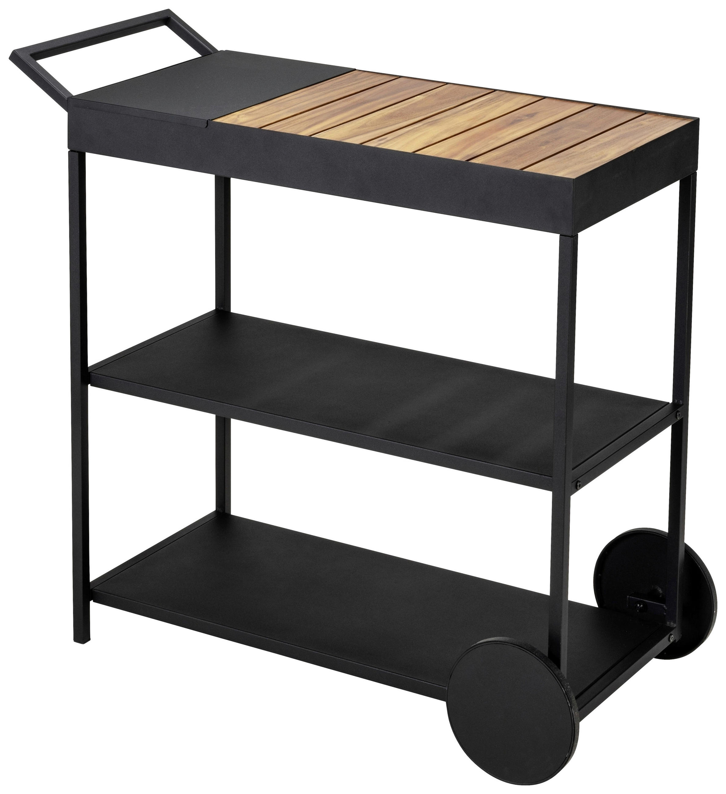 SERVIERWAGEN Akazie massiv Schwarz, Akaziefarben  - Schwarz/Akaziefarben, Design, Holz/Metall (80/40/98cm) - Wenko