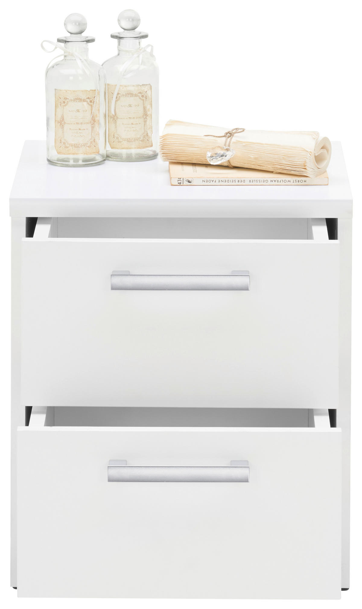 NOČNÍ STOLEK, bílá, 38/46/36 cm - bílá/barvy stříbra, Konvenční, kompozitní dřevo/plast (38/46/36cm) - Xora