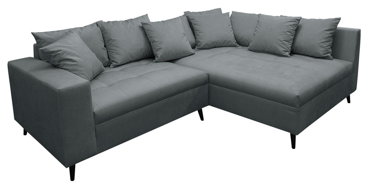Ecksofa inkl. Hocker Dunkelgrau Mikrofaser  - Dunkelgrau/Schwarz, Design, Holz/Textil (247/174cm) - MID.YOU