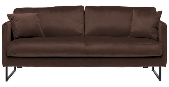 2,5-SITZER in Samt Dunkelbraun - Dunkelbraun/Schwarz, Design, Textil/Metall (180/78/84cm) - Carryhome