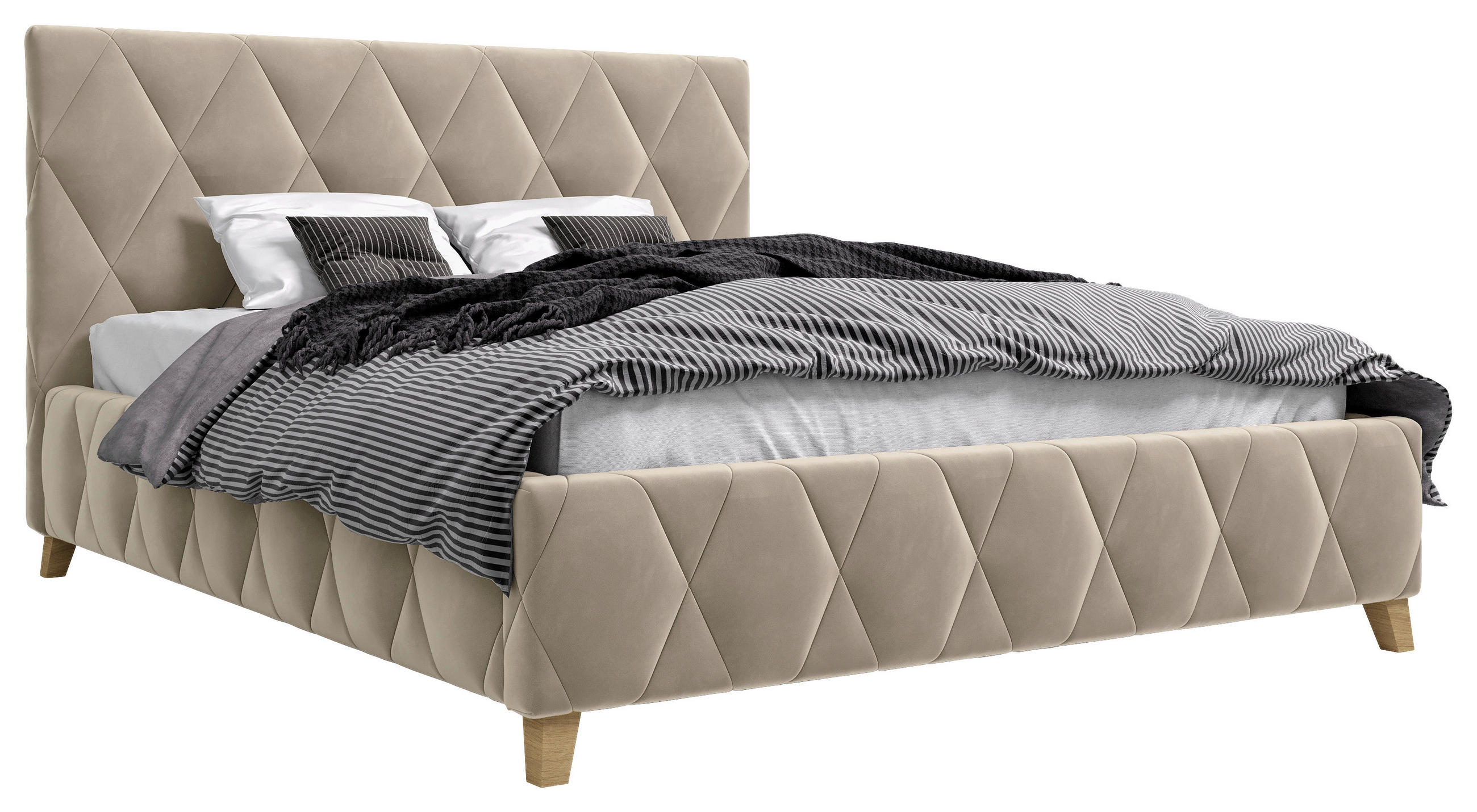 POLSTERBETT Bettkasten, Lattenrost, gepolstertes Kopfteil 160/200 cm  in Creme  - Creme, MODERN, Holz/Textil (160/200cm) - MID.YOU