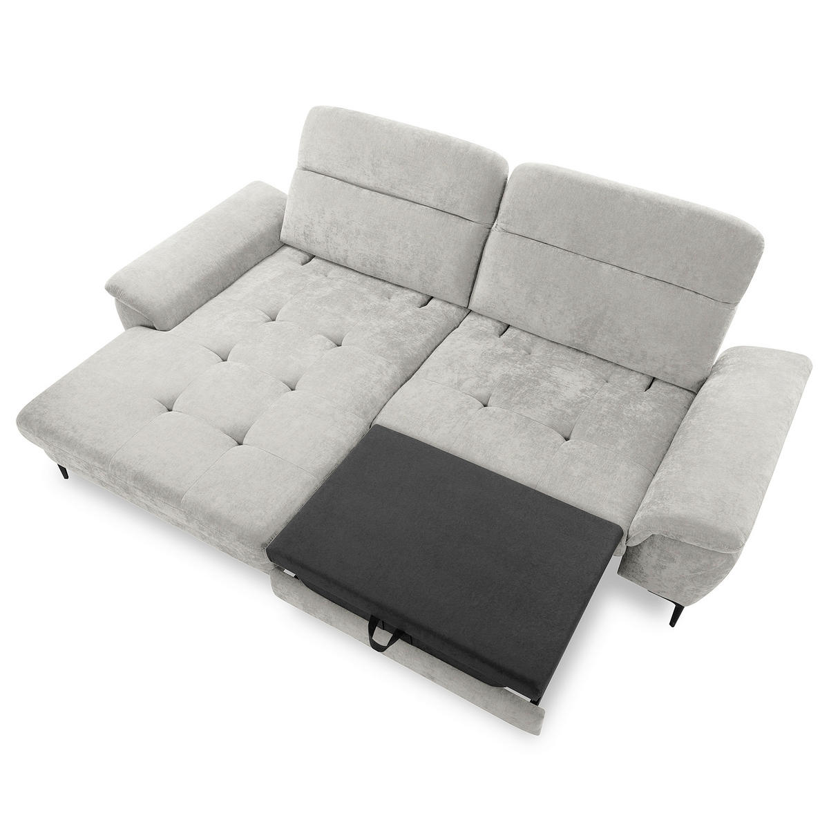 ECKSOFA PRADO Grau Webstoff Bettkasten, Kopfteilverstellung, Sitztiefenverstellung  - Schwarz/Grau, Design, Textil/Metall (195/268cm) - Livetastic