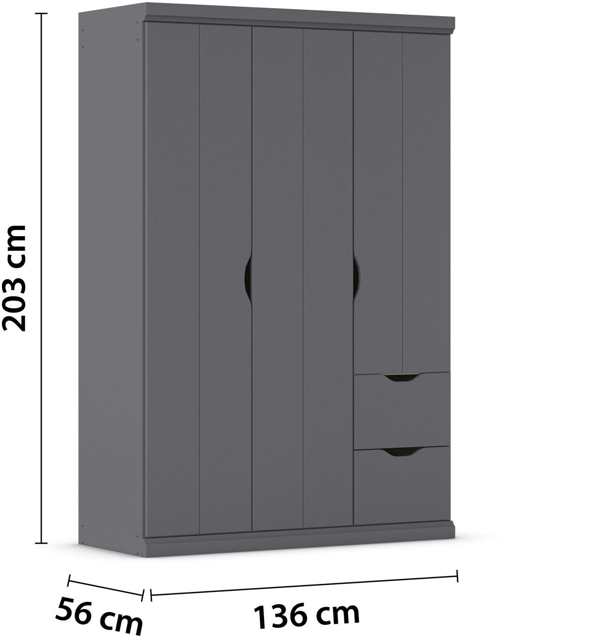 KLEIDERSCHRANK in Dunkelgrau  - Dunkelgrau, Basics, Holzwerkstoff (136/203/56cm) - Boxxx