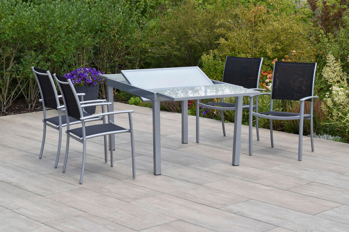 GARTENSET Aluminium  - Silberfarben/Schwarz, MODERN, Textil/Metall - Gardenson