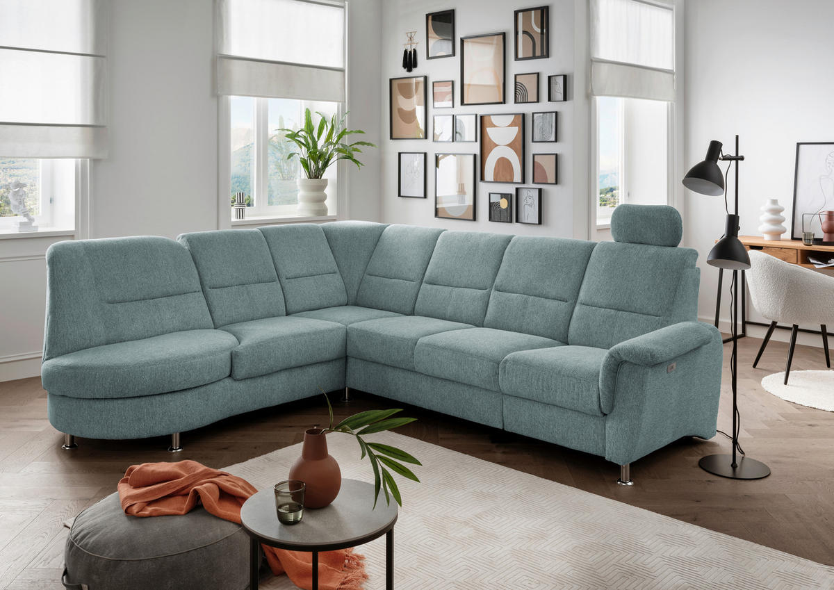 ECKSOFA in Chenille Blau  - Chromfarben/Blau, Modern, Textil/Metall (236/275cm) - Livetastic