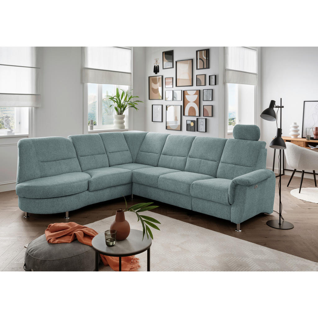 Thumbnail - Livetastic Ecksofa, Blau, Textil, Uni, 6-Sitzer, Ottomane links, L-Form, 275x236 cm, Made in EU, Relaxfunktion, seitenve...