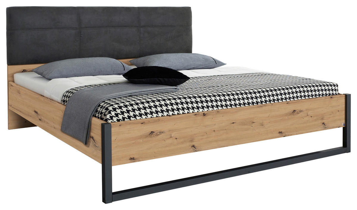 BETT 160/200 cm  in Anthrazit, Graphitfarben, Eiche Artisan  - Anthrazit/Graphitfarben, MODERN, Textil/Metall (160/200cm) - Rauch Möbel