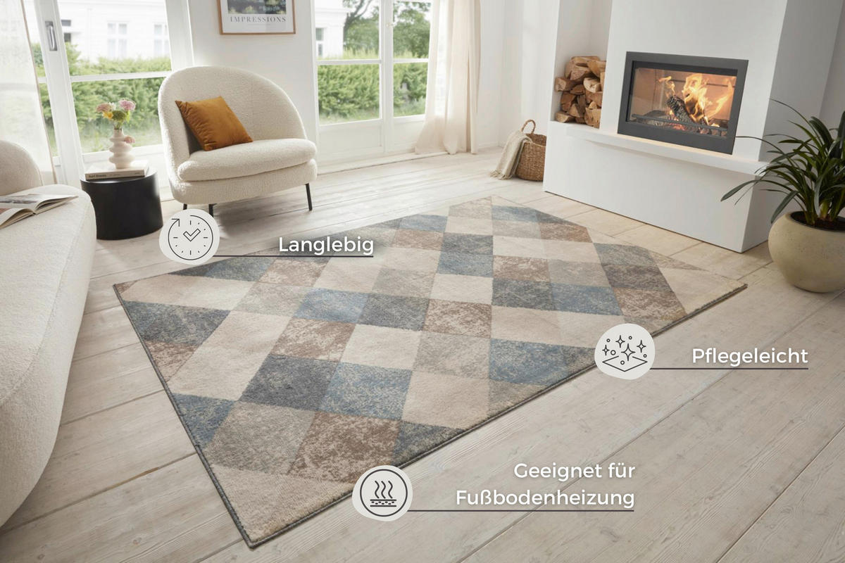 FLACHWEBETEPPICH 200/280 cm Terrain Creme, Multicolor  - Multicolor/Creme, Basics, Kunststoff/Textil (200/280cm) - Hanse Home