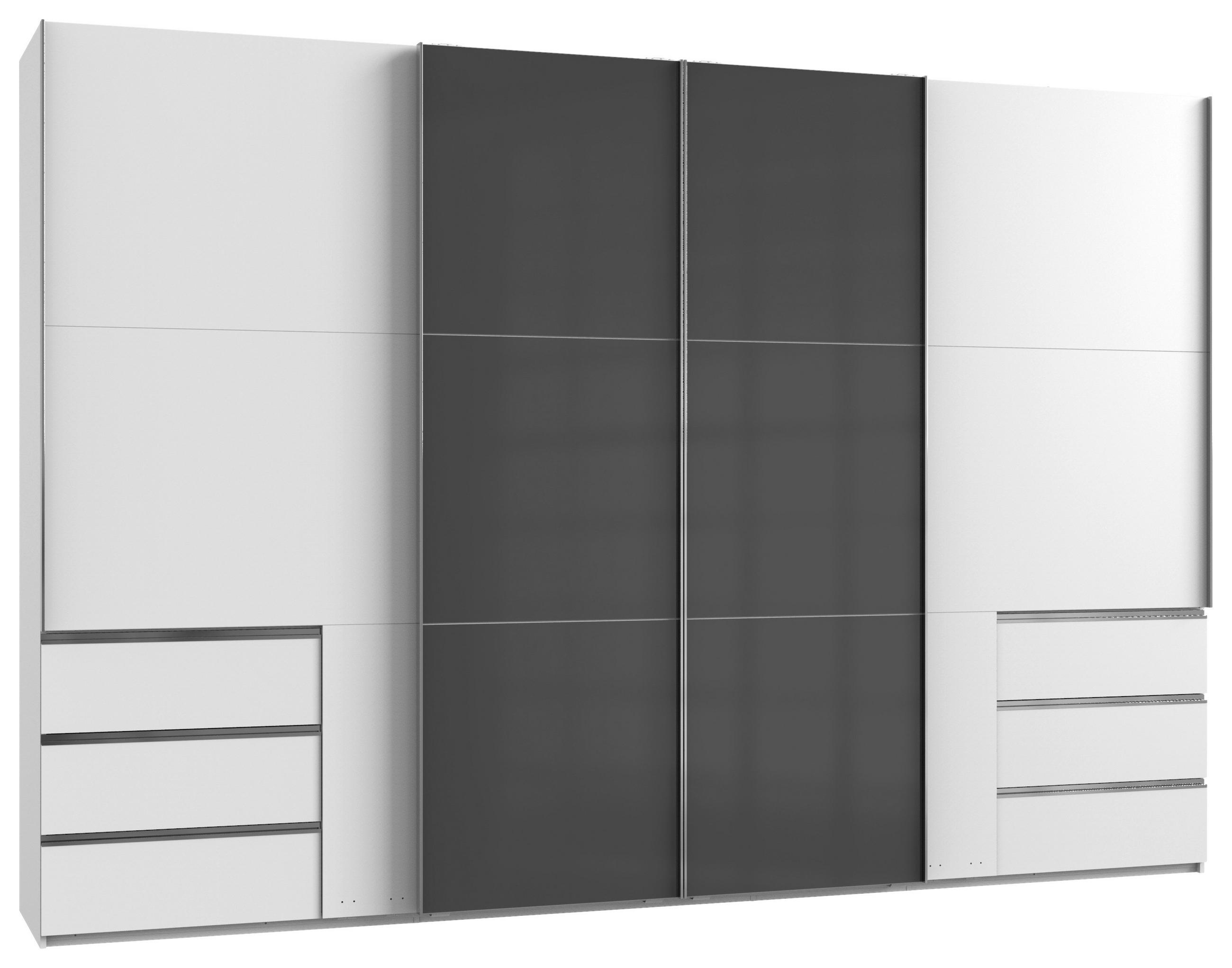 SCHWEBETÜRENSCHRANK 350/236/65 cm 4-türig Grau, Weiß  - Chromfarben/Weiß, MODERN, Holzwerkstoff (350/236/65cm) - MID.YOU