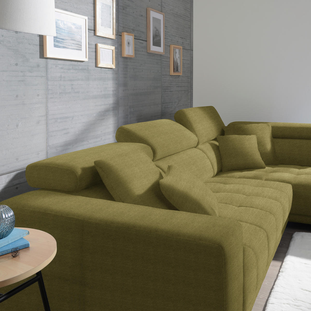 ECKSOFA in Mikrofaser Grün  301/207 cm  - Chromfarben/Grün, Design, Textil/Metall (301/207cm) - Xora