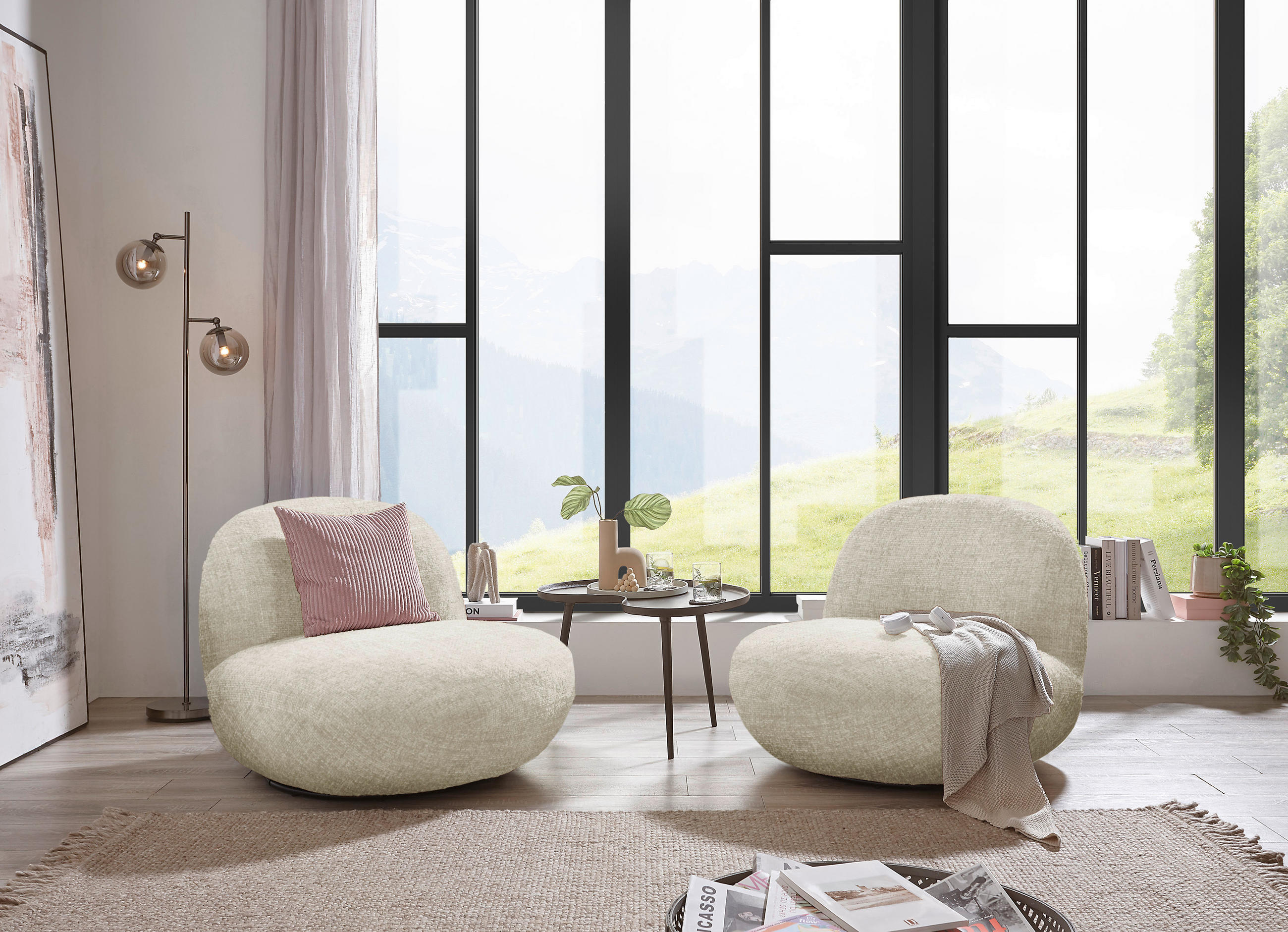 FÅTÖLJ i textil beige  - beige/svart, Modern, metall/textil (85/70/99cm) - MID.YOU