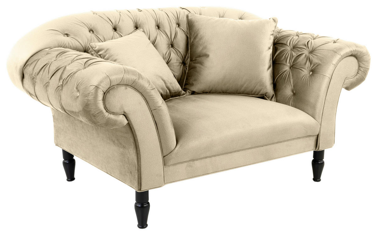 XXL-SESSEL Velours Beige    - Beige/Schwarz, Design, Holz/Textil (180/94/103cm) - MID.YOU