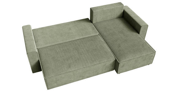 ECKSOFA in Cord Salbeigrün  - Salbeigrün/Schwarz, KONVENTIONELL, Kunststoff/Textil (232/143cm) - Carryhome