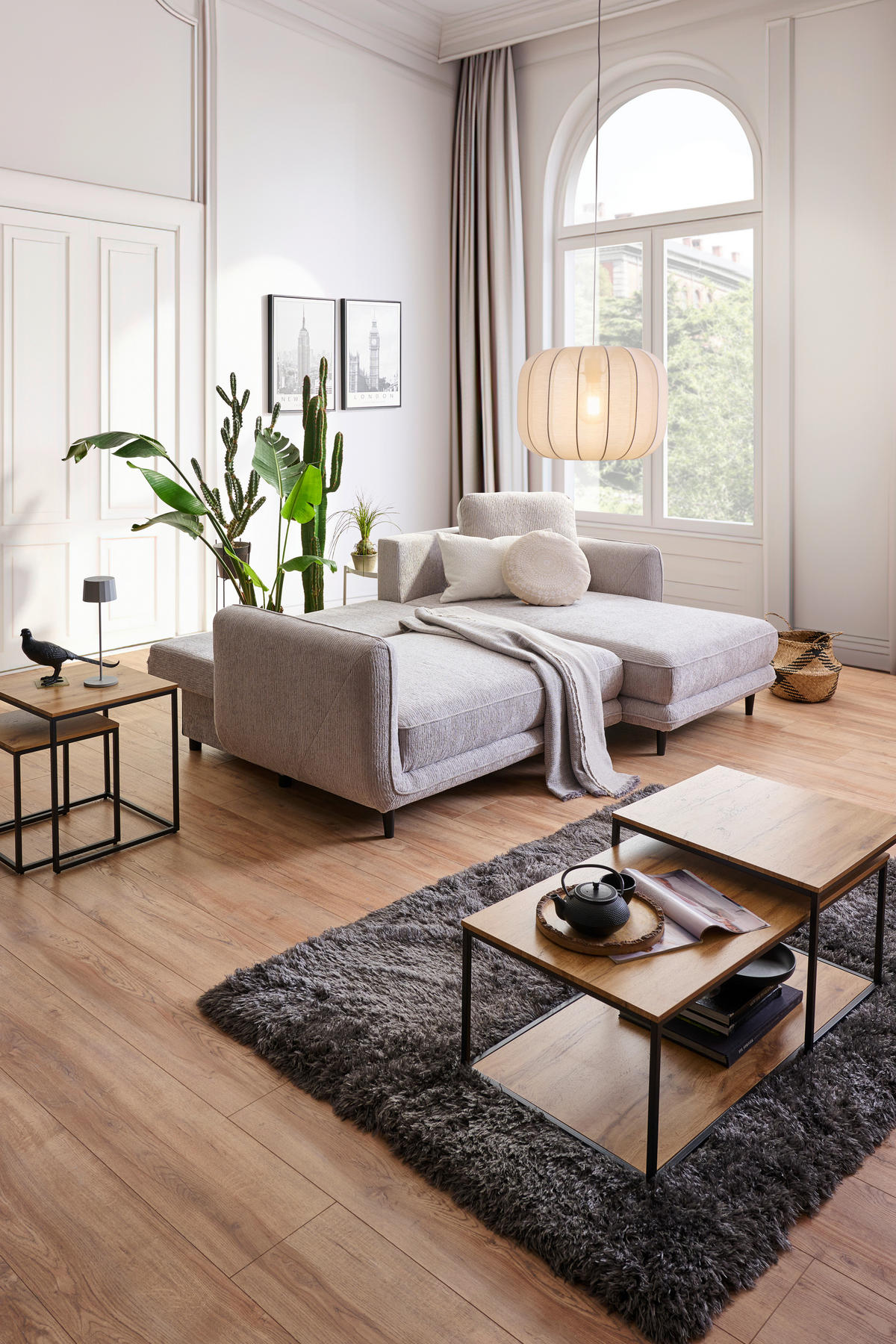 ECKSOFA in Struktur Hellgrau  - Hellgrau/Schwarz, Konventionell, Holz/Textil (247/170cm) - Carryhome