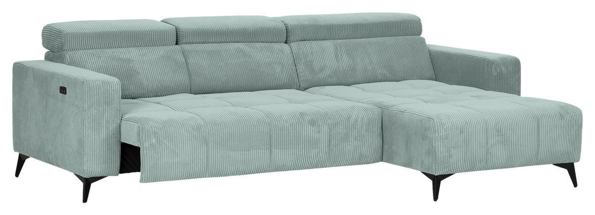 ECKSOFA Olivgrün Cord Rücken echt, Kopfteilverstellung, Sitzvorzug  - Schwarz/Olivgrün, KONVENTIONELL, Textil/Metall (257/170cm) - Carryhome
