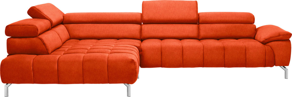 ECKSOFA in Chenille Orange  - Chromfarben/Orange, Design, Textil/Metall (222/323cm) - Beldomo Style