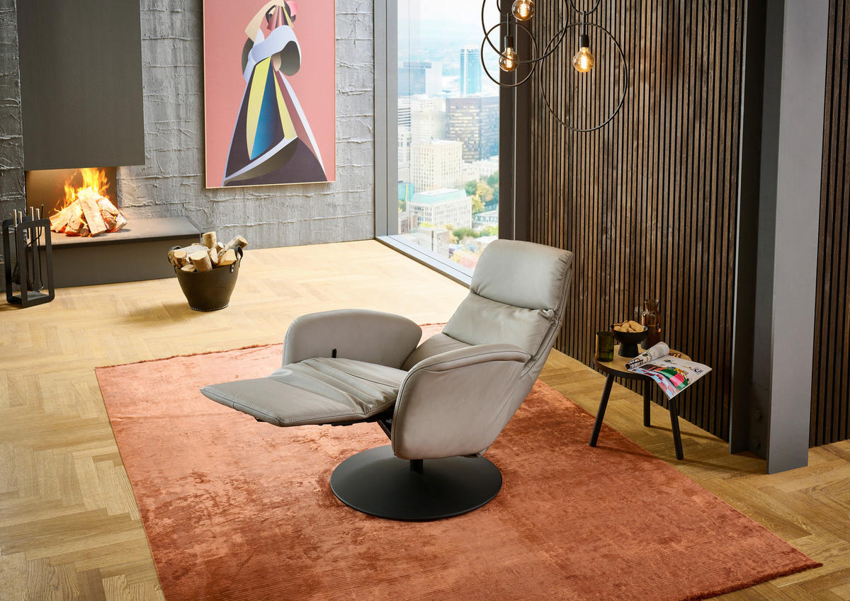 RELAXSESSEL in Leder Greige  - Greige/Schwarz, Design, Leder/Metall (76/108/86cm) - Dieter Knoll