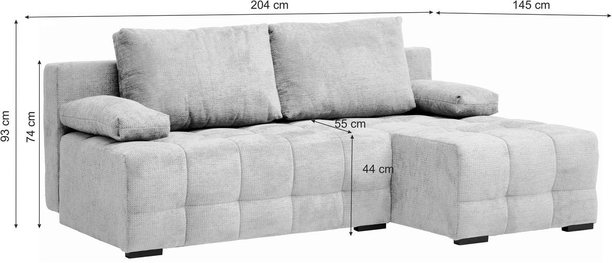 ECKSOFA in Chenille Grau  - Schwarz/Grau, MODERN, Kunststoff/Textil (145/204cm) - home24