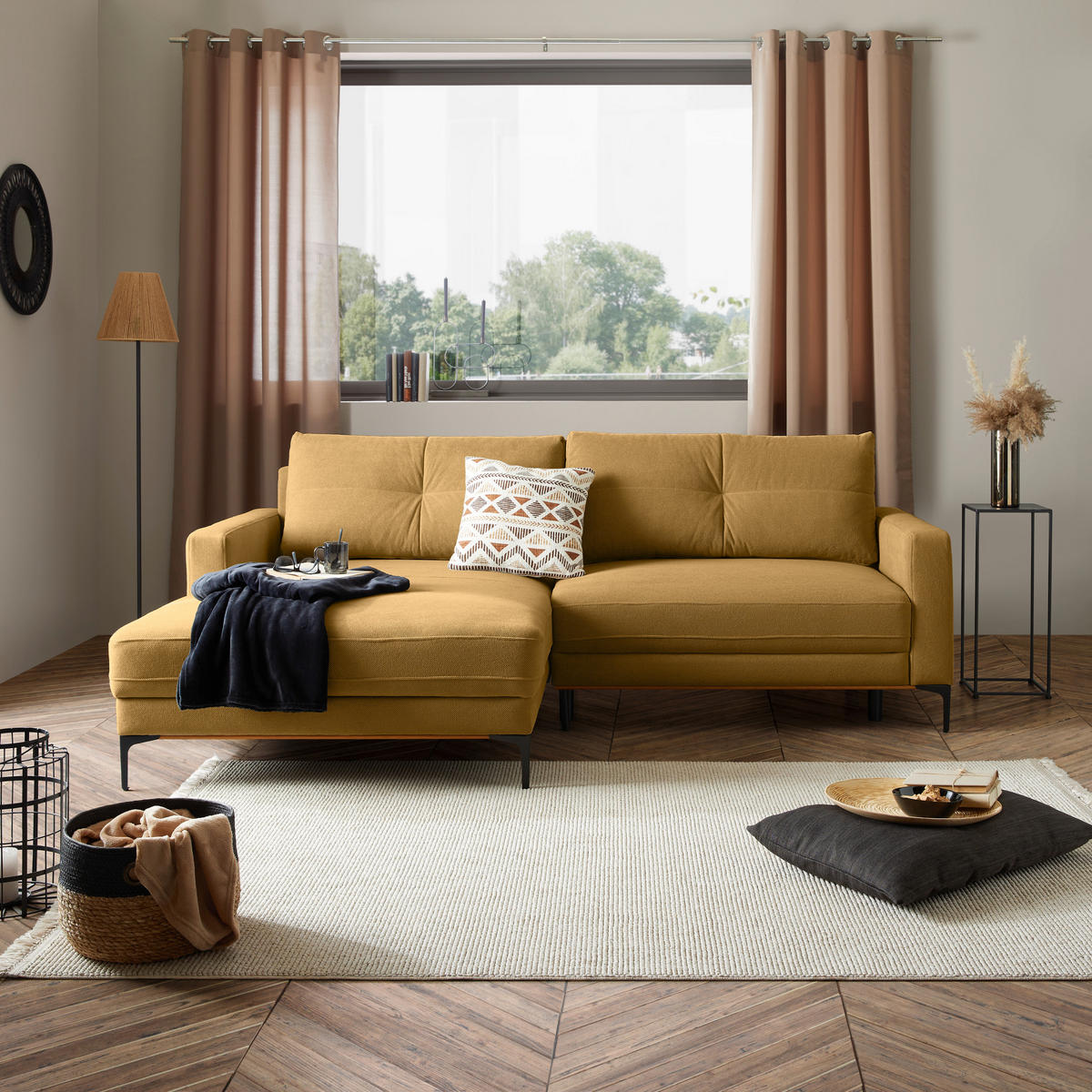 ECKSOFA in Gelb  - Gelb/Schwarz, Modern, Textil/Metall (162/238cm) - Ondega