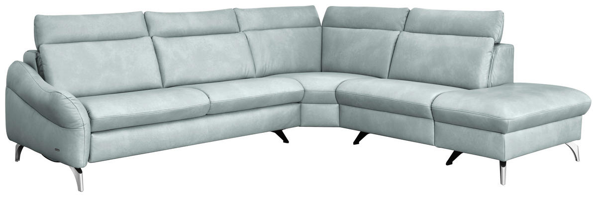ECKSOFA in Echtleder Hellblau  - Edelstahlfarben/Hellblau, Konventionell, Leder/Metall (296/242cm) - Himolla Komfortklass