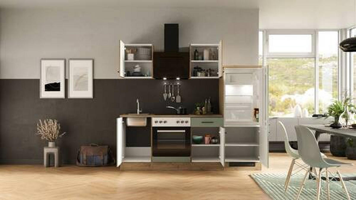 KUCHYNSKÁ LINKA CARA - čierna/zelená, Modern, kov/kompozitné drevo (220cm) - FlexWell