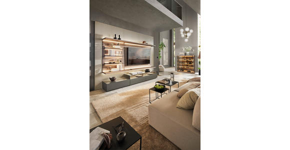 WOHNWAND  in Grau, Eiche dunkel  270/182/46 cm  - Eiche dunkel/Grau, Design, Glas/Holz (270/182/46cm) - Belluti