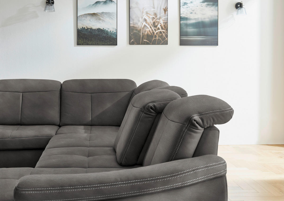 WOHNLANDSCHAFT in Mikrofaser Grau  - Wildeiche/Beige, Konventionell, Holz/Textil (243/343/185cm) - Voleo