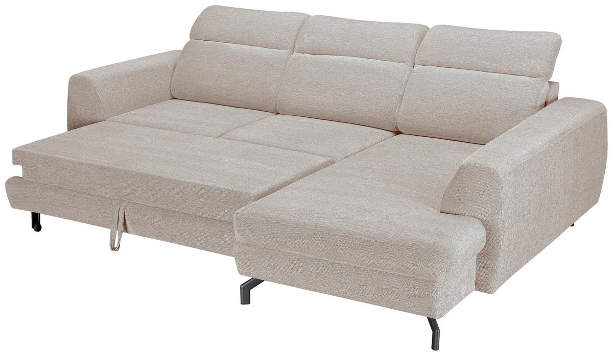 ECKSOFA Beige Chenille  - Beige/Schwarz, KONVENTIONELL, Textil/Metall (266/185cm) - Carryhome