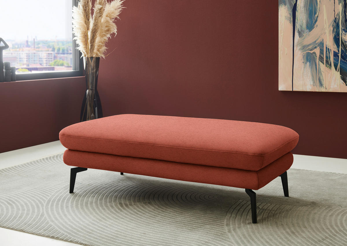ECKSOFA Chenille, Flachgewebe Terracotta  - Terracotta/Schwarz, Design, Textil/Metall (180/284cm) - Dieter Knoll