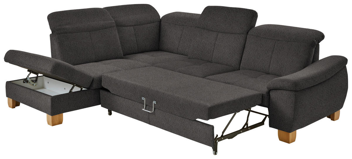 ECKSOFA in Flachgewebe Dunkelbraun  243/301 cm  - Wildeiche/Dunkelbraun, Natur, Holz/Textil (243/301cm) - Voleo