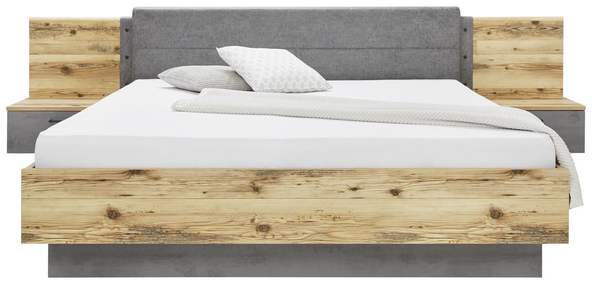 BETTANLAGE - Fichtefarben/Grau, MODERN, Textil (180/200cm) - Livetastic