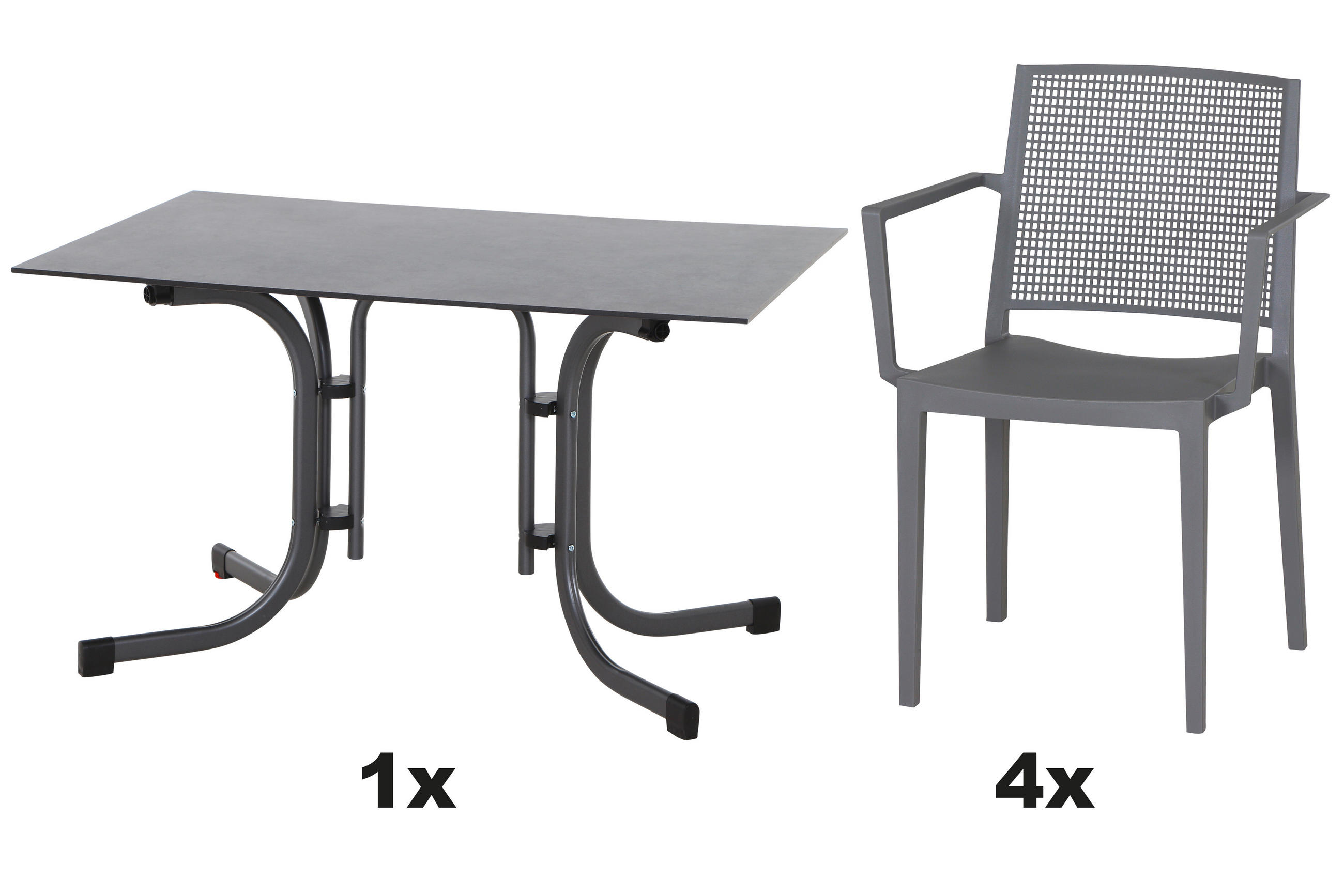 GARTENGARNITUR 5-teilig Stahl  - Anthrazit/Grau, Basics, Kunststoff/Metall (90/80/120cm) - Siena Garden