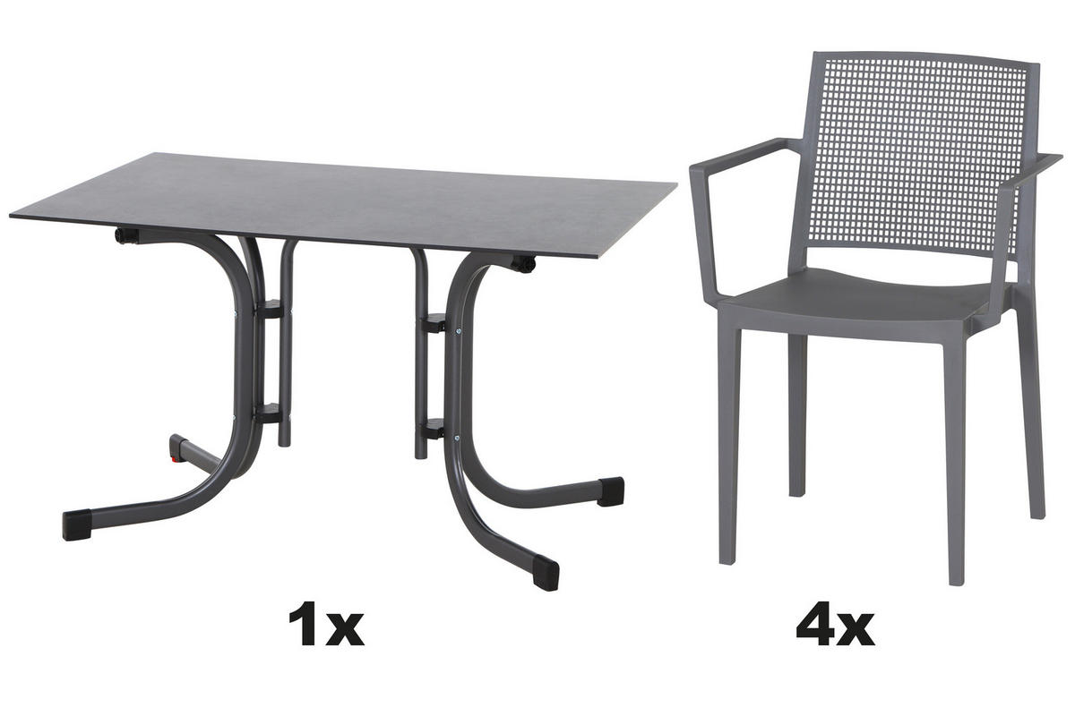 GARTENGARNITUR 5-teilig  - Anthrazit/Grau, Basics, Holzwerkstoff/Kunststoff (90/80/120cm) - Siena Garden