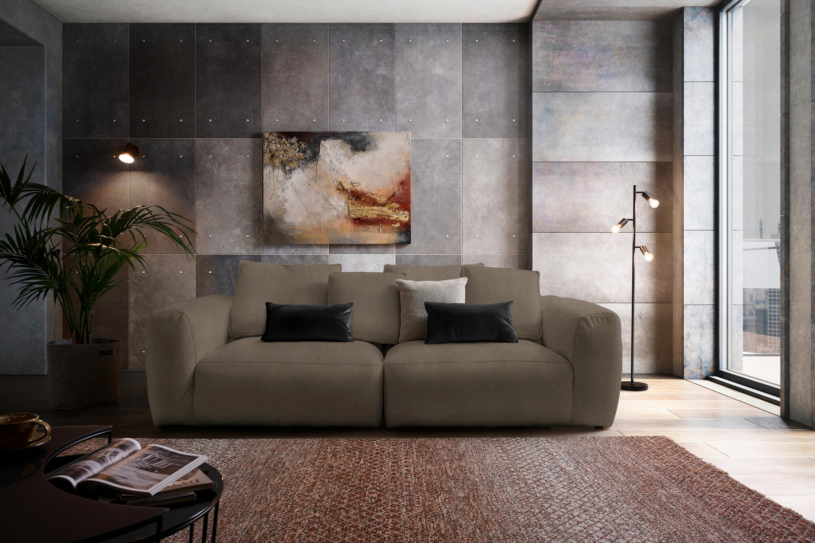 BIGSOFA Samt Braun  - Schwarz/Braun, MODERN, Kunststoff/Textil (260/70/122cm) - Carryhome