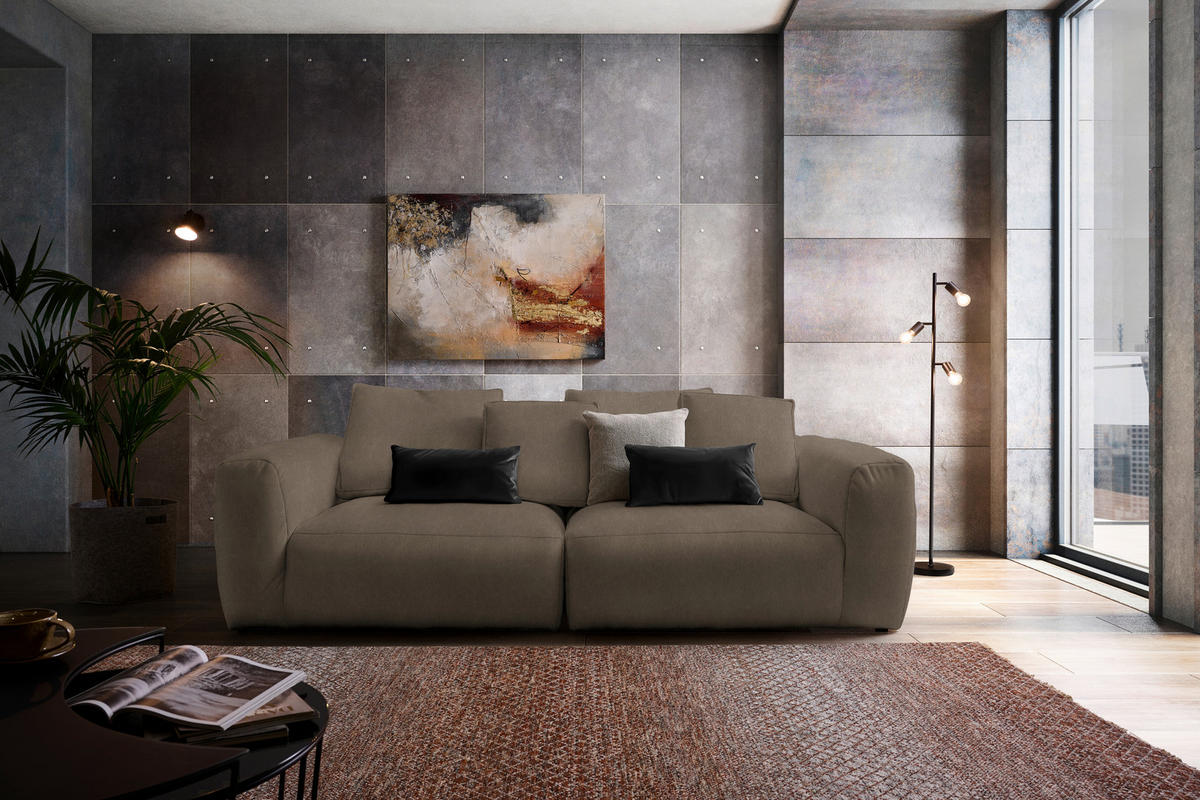 BIGSOFA in Samt Braun  - Schwarz/Braun, Modern, Kunststoff/Textil (260/70/122cm) - Carryhome
