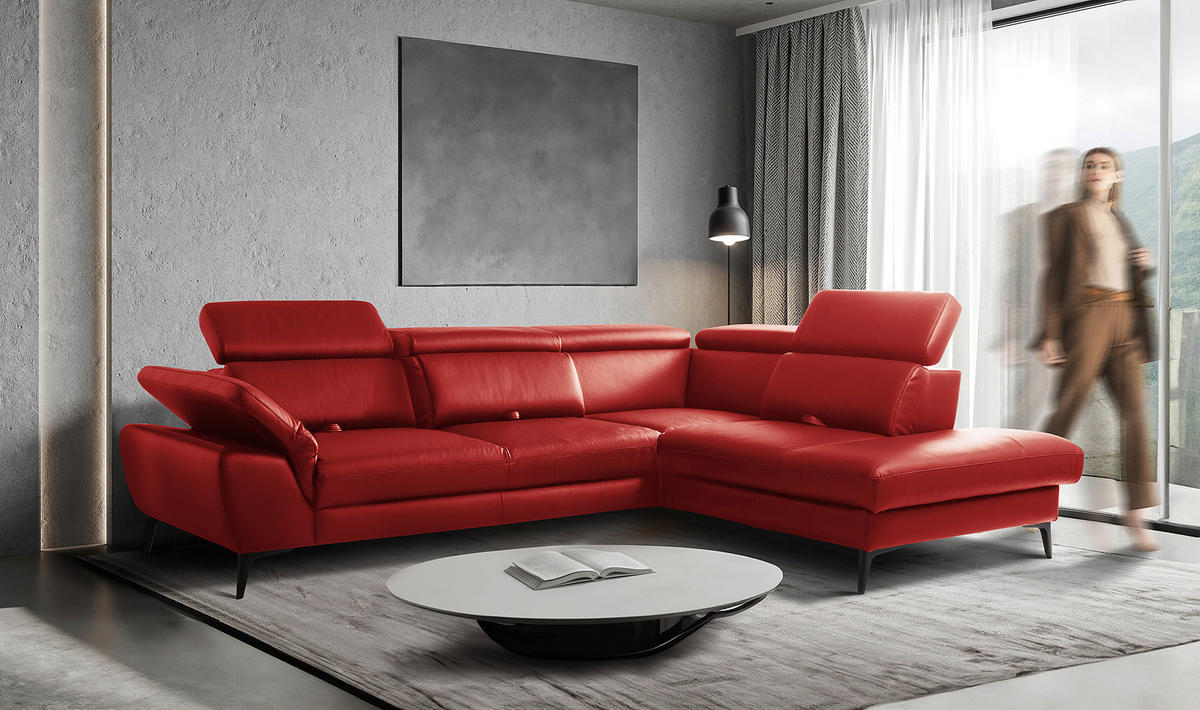 ECKSOFA Lederlook Echtleder Rot  - Rot/Schwarz, Design, Leder/Textil (274/220cm) - Livetastic