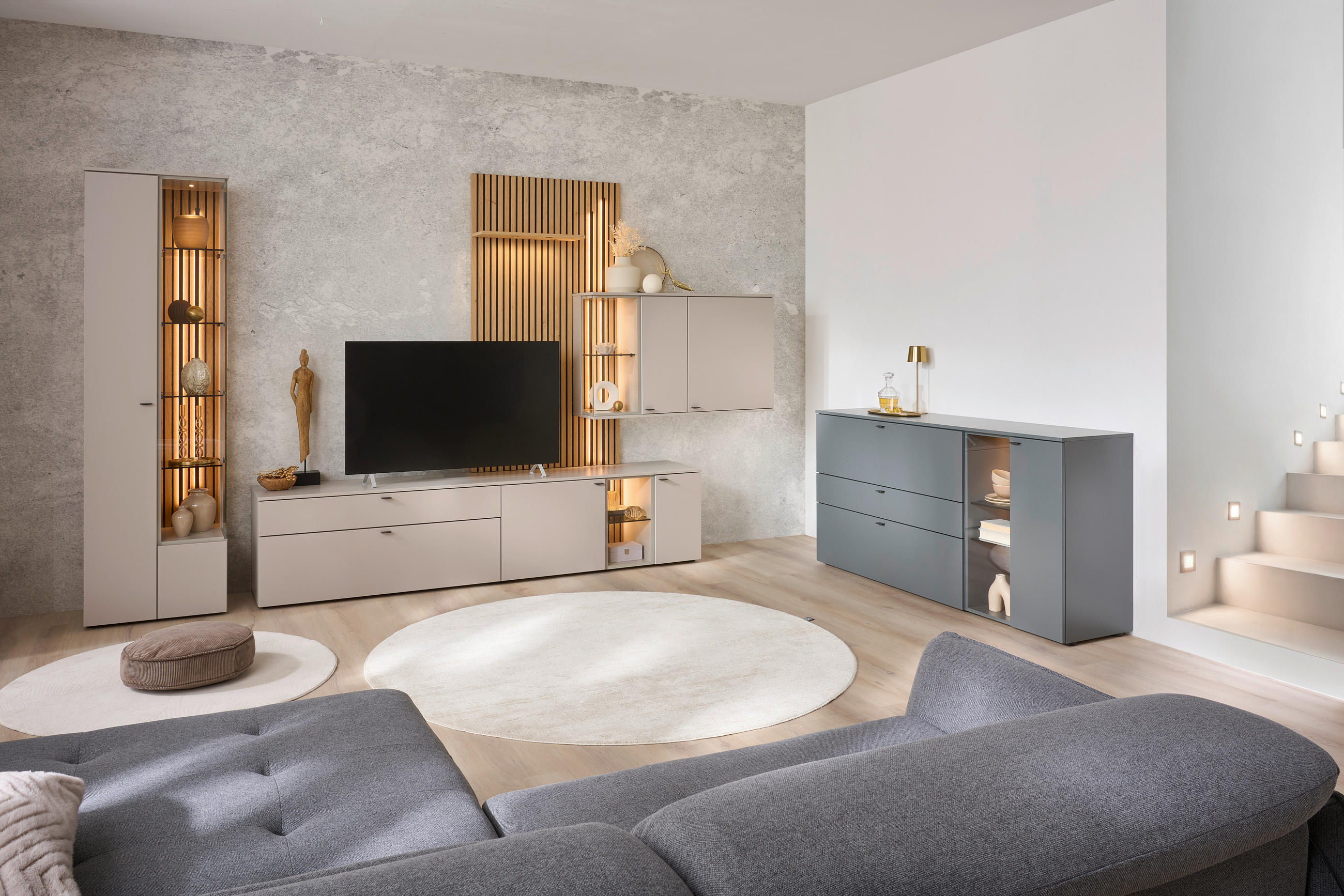 VITRINE  in furniert Eiche Grau  - Anthrazit/Grau, Design, Glas/Holz (60/208/43cm) - Venjakob