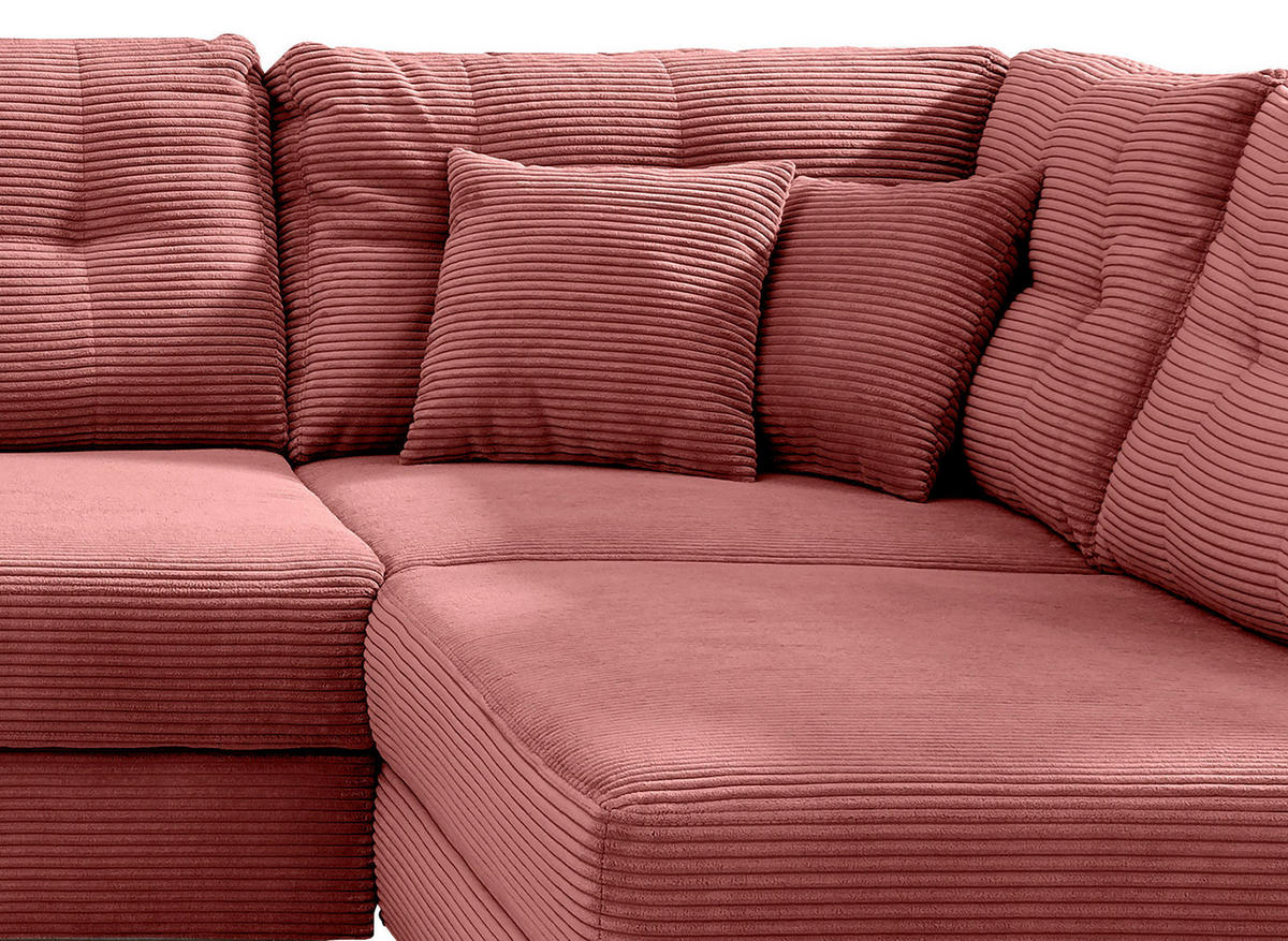 WOHNLANDSCHAFT in Cord Koralle  - Koralle/Naturfarben, Modern, Holz/Textil (176/338-352/206cm) - Livetastic