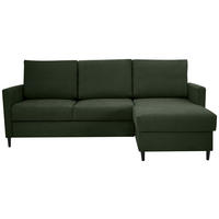 ECKSOFA Dunkelgrün Chenille  - Dunkelgrün/Schwarz, KONVENTIONELL, Holz/Textil (159/221cm) - Carryhome