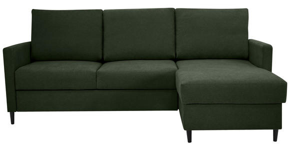 ECKSOFA in Chenille Dunkelgrün  - Dunkelgrün/Schwarz, KONVENTIONELL, Holz/Textil (159/221cm) - Carryhome