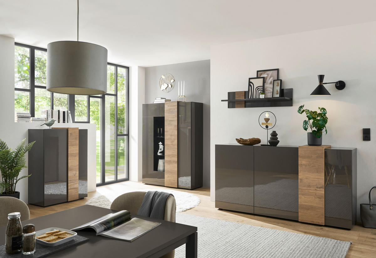 HIGHBOARD Positano  in 78/116/44 cm  - Eichefarben/Dunkelgrau, Basics, Holzwerkstoff (78/116/44cm)