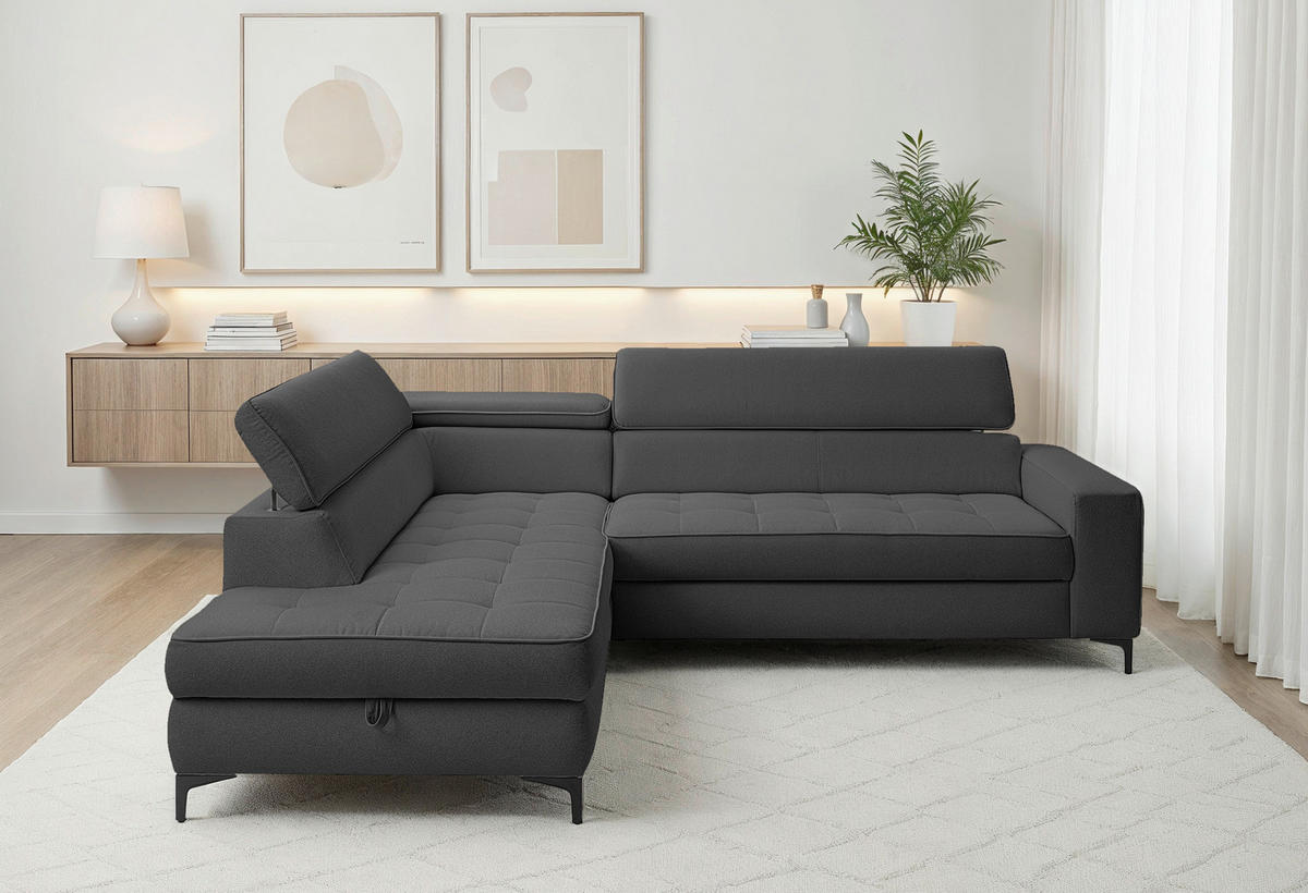 HÖRNSOFFA i struktur antracit  - svart/antracit, Design, metall/textil (203/251cm) - MID.YOU