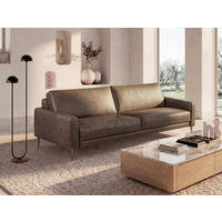 3-SITZER-SOFA SPRING in Lederlook Echtleder Graubraun  - Graubraun/Schwarzchrom, Design, Leder/Textil (187/85/92cm) - Livetastic