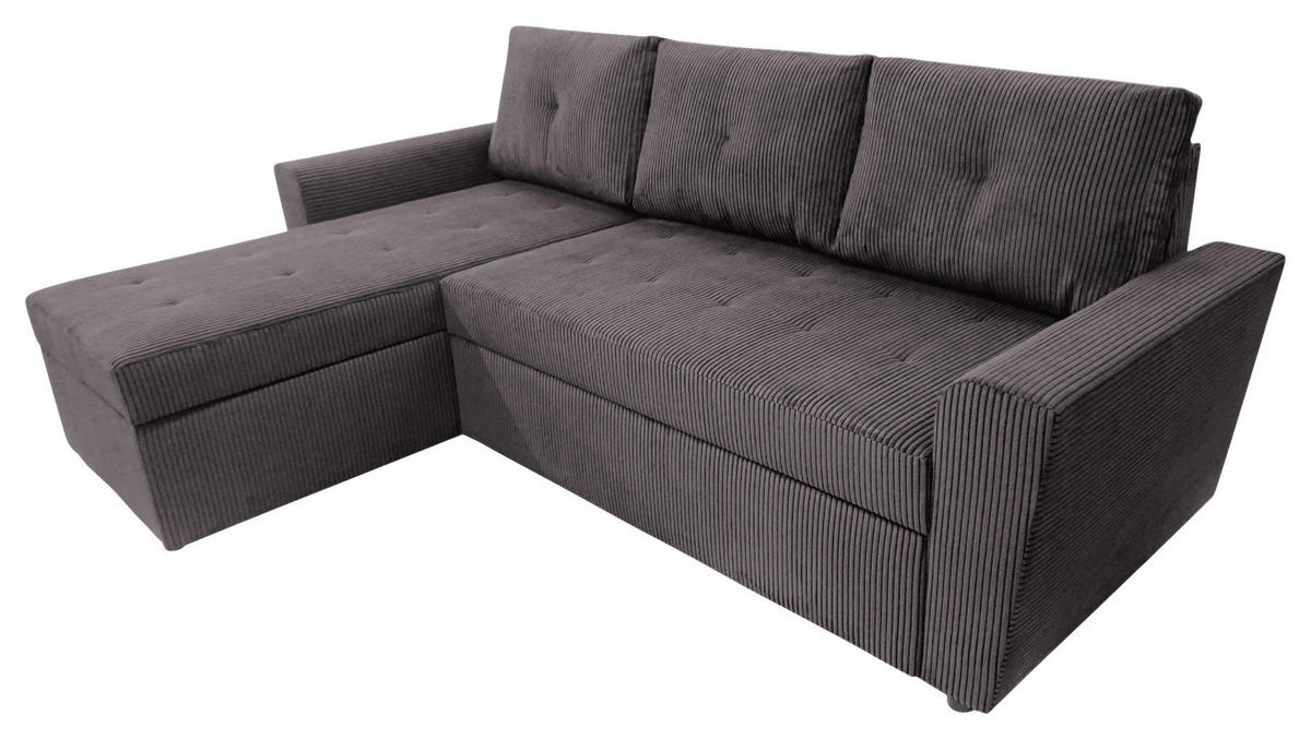 ECKSOFA TERMOLI in Cord Graubraun  155/231 cm  - Graubraun/Schwarz, Design, Kunststoff/Textil (155/231cm) - MID.YOU