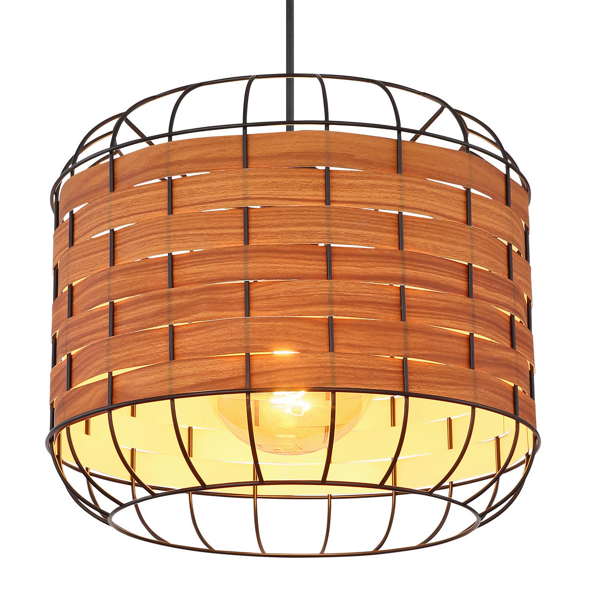 HÄNGELEUCHTE 35/120 cm   - Schwarz/Braun, KONVENTIONELL, Kunststoff/Metall (35/120cm) - Globo