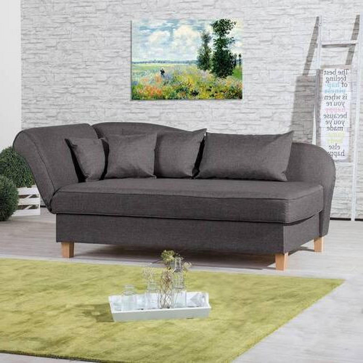 RÉCAMIERE in Flachgewebe Anthrazit  - Anthrazit/Buchefarben, Design, Holz/Textil (190/82/88cm) - Max Winzer