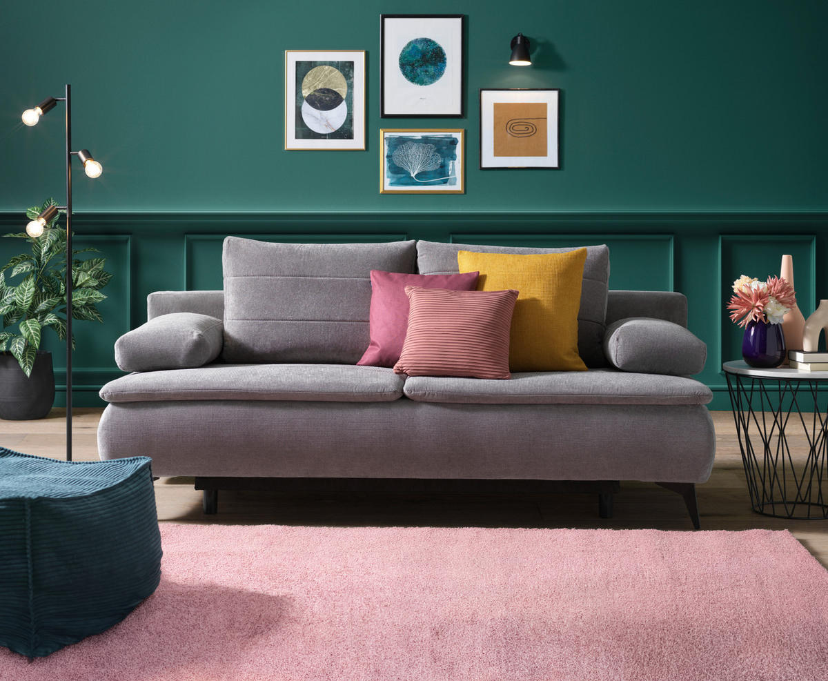 BOXSPRINGSOFA in Flachgewebe Grau  - Schwarz/Grau, Design, Textil/Metall (204/93/100cm) - Novel
