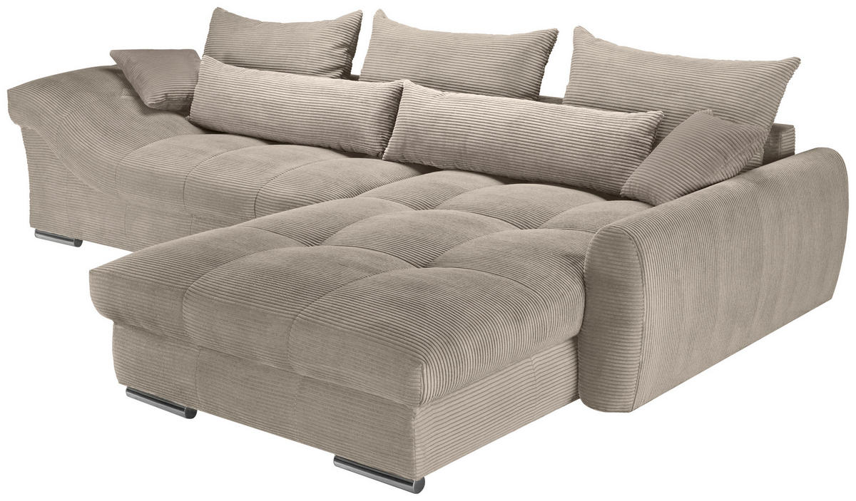 ECKSOFA Taupe Cord  - Taupe/Chromfarben, KONVENTIONELL, Textil/Metall (335/225cm) - Carryhome