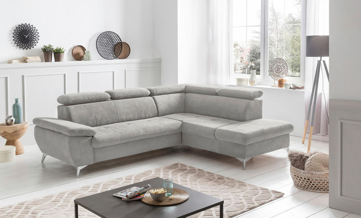 ECKSOFA in Mikrofaser Grau  - Chromfarben/Grau, Konventionell, Textil/Metall (256/209cm) - Livetastic