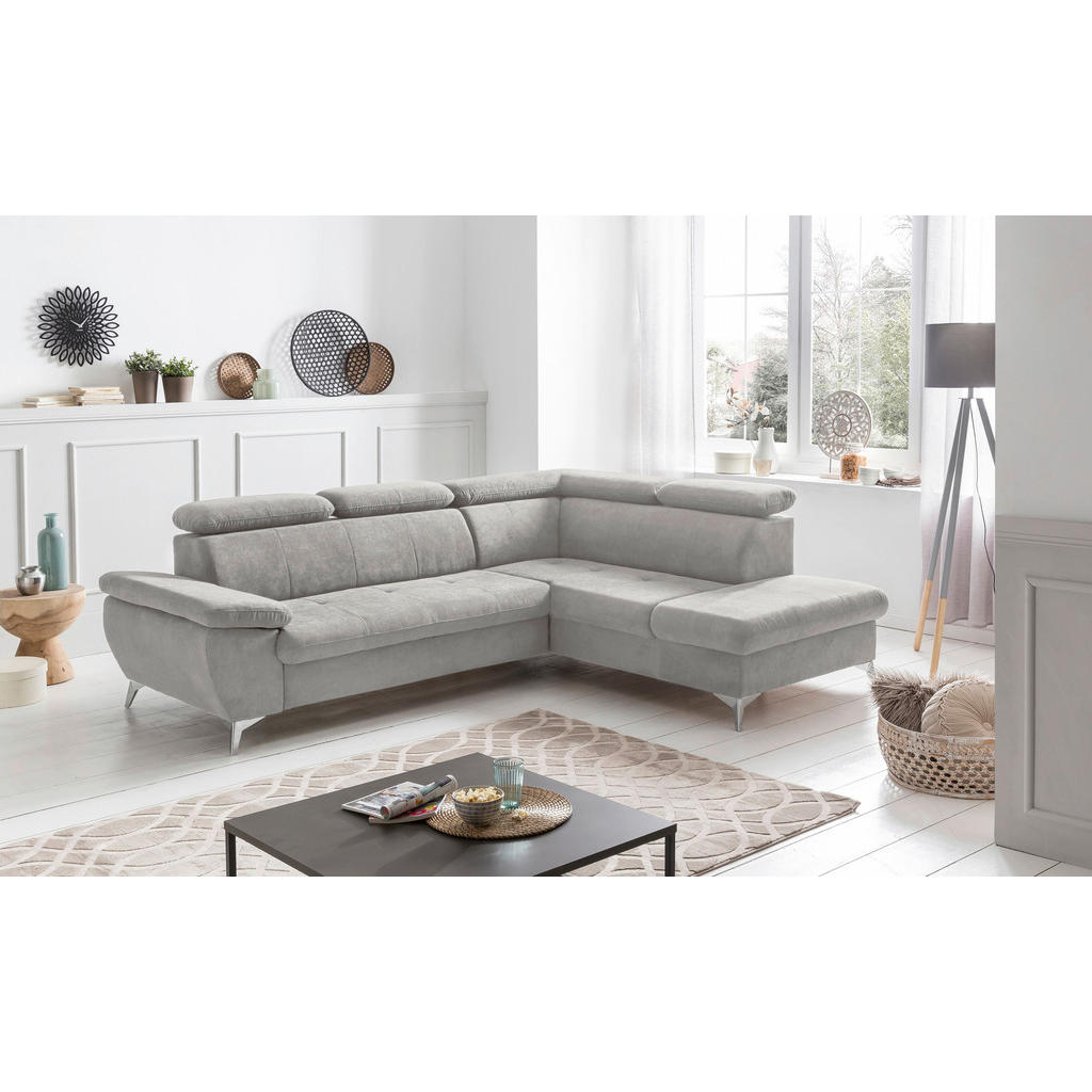 Thumbnail - Livetastic Ecksofa, Grau, Textil, Ottomane rechts, L-Form, 256x209 cm, Made in EU, Typenauswahl, Stoffauswahl, Hocker er...